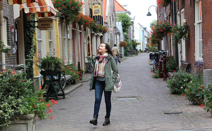 Student walking in foreign country